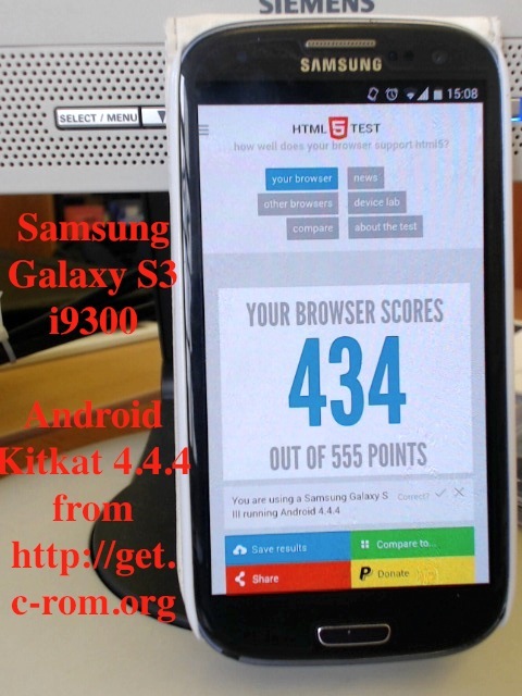 Samsung Galaxy S3 i9300 HTML5Test.com With Android KitKat 4.4.4