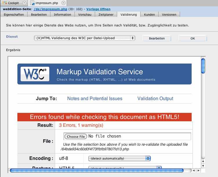 webEdition - validate html service