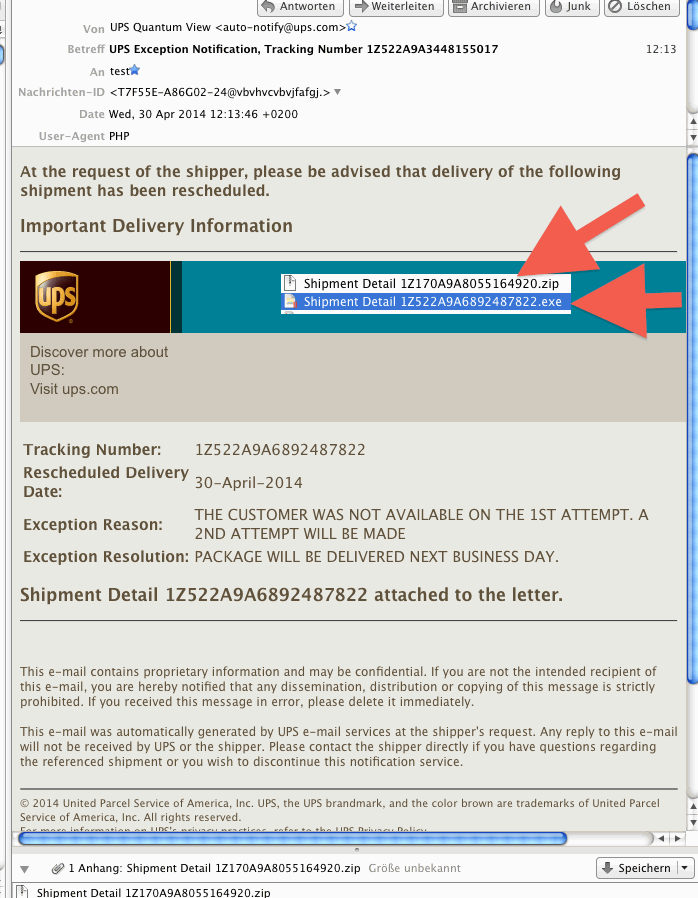 professional virus mail faking ups.com sender
