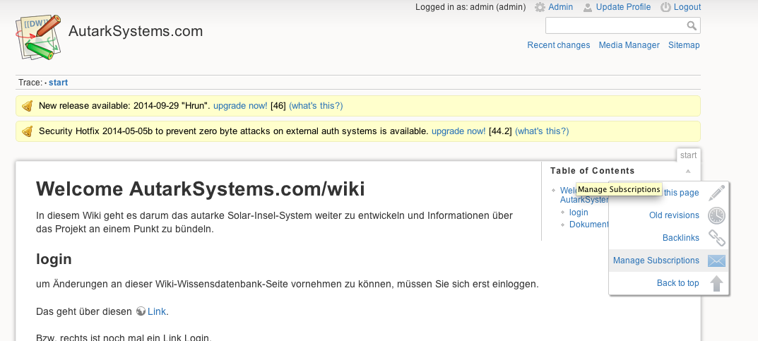 dokuwiki mail enable subscription