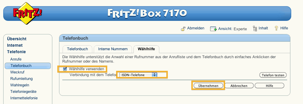 fritzbox 7170 waehlhilfe telnet activate aktivieren