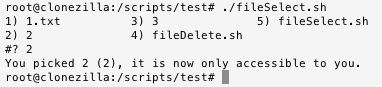 bash linux file select output terminal