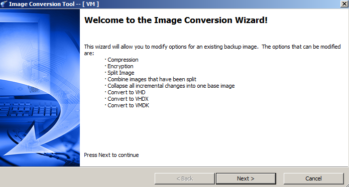 Shadow Protect Backup Software Image conversion Wizard VHD