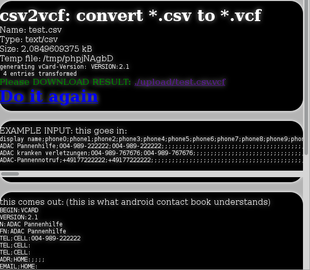 csv2vcf converter tool