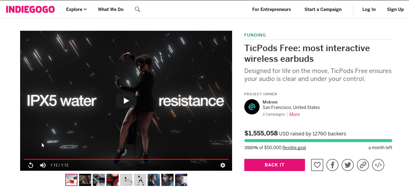 1.5 Million USD Funding on IndieGoGo for Wireless Headphones Headset – TicPods
