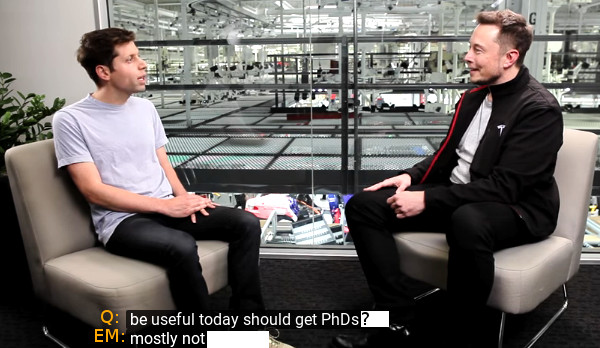 Elon Musk about PhDs and Mars colony and democratization of artificial intelligence