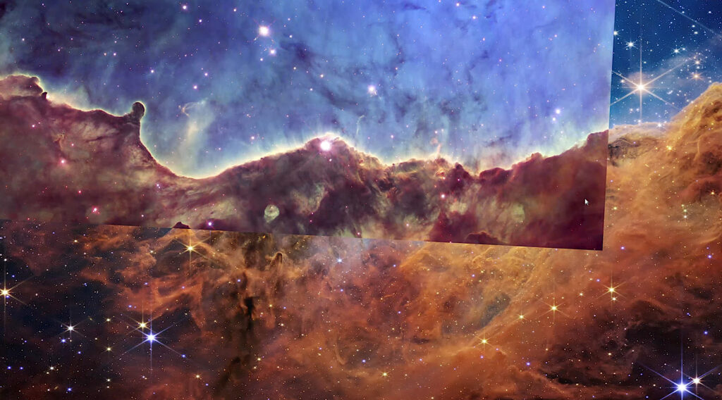 Hubble vs JWST - Carina Nebula https://www.youtube.com/watch?v=ridiA7-i_XU