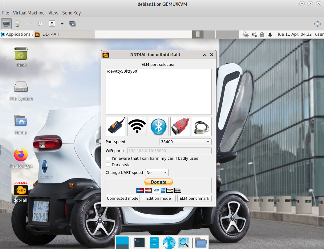 GNU Linux how to install obd – ddt4all under Debian 12 (e.g. for Renault Zoe or Twizy on board diagnostics read errors from onboard car computer)