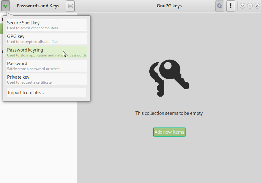 GNU Linux mate desktop how to reset keyring password
